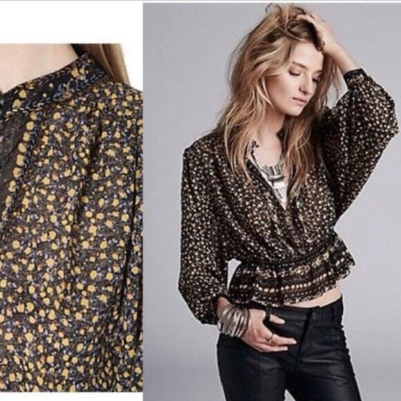 Free People Women's If I Had You Top XS/S Floral Beaded Blouse - Picture 1 of 4